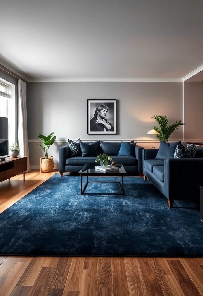 15 Dark Living Room Decor Ideas That'll Make You Want to Curl Up with a Book! - 10. Select a Dark Area Rug