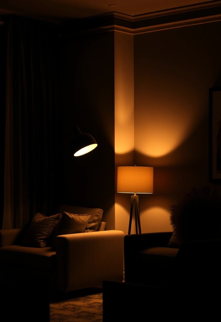 15 Dark Living Room Decor Ideas That'll Make You Want to Curl Up with a Book! - 12. Play with Lighting