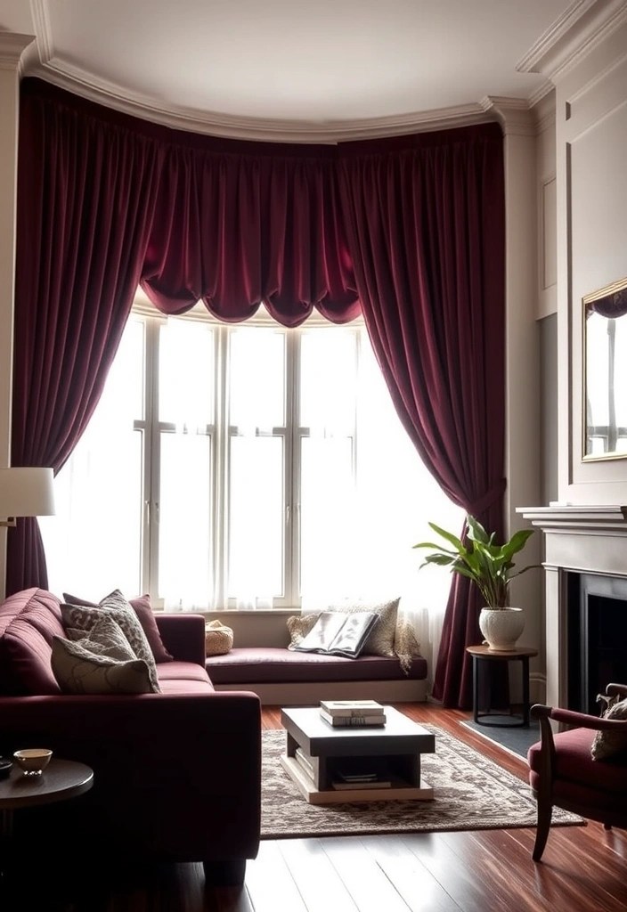 15 Dark Living Room Decor Ideas That'll Make You Want to Curl Up with a Book! - 9. Opt for Deeply Colored Curtains